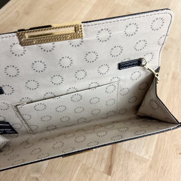 NWT BCBGeneration Black Carlie Clutch Purse Small Formal Snake Print Gold Chain - Picture 6 of 10